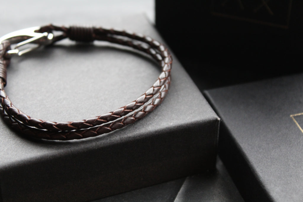 Dark Brown Double Leather Bracelet with Shrimp Clasp
