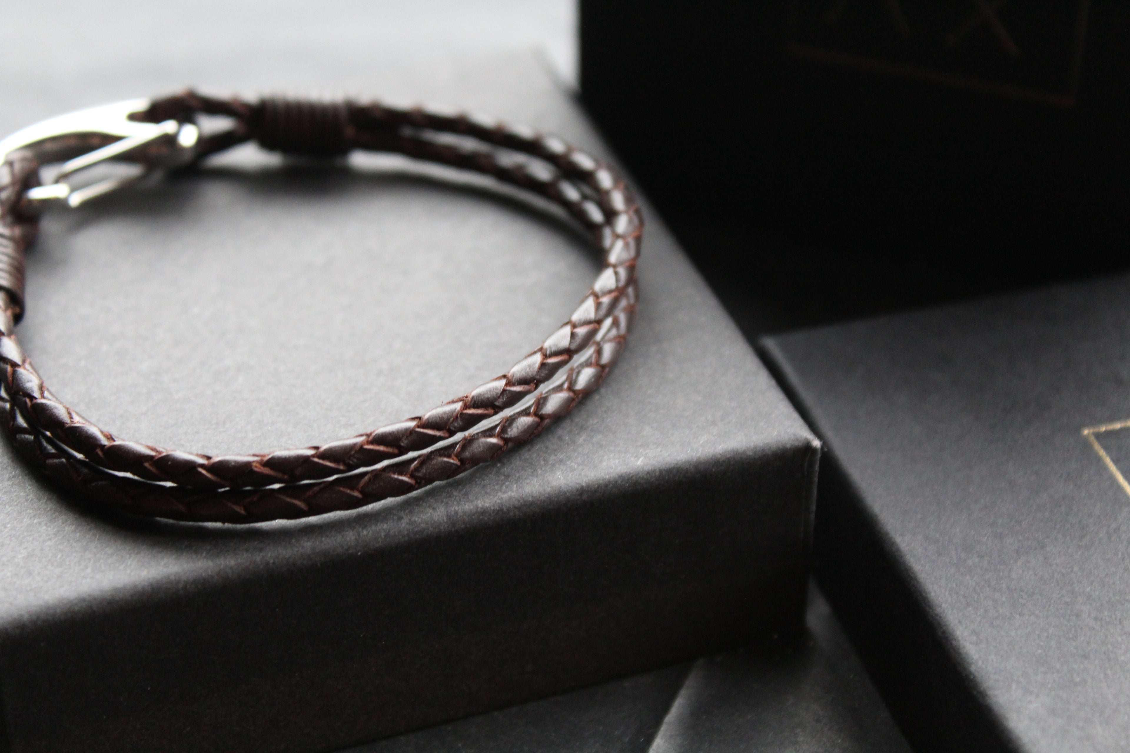 Dark Brown Double Leather Bracelet with Shrimp Clasp