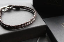 Load image into Gallery viewer, Dark Brown Double Leather Bracelet with Shrimp Clasp

