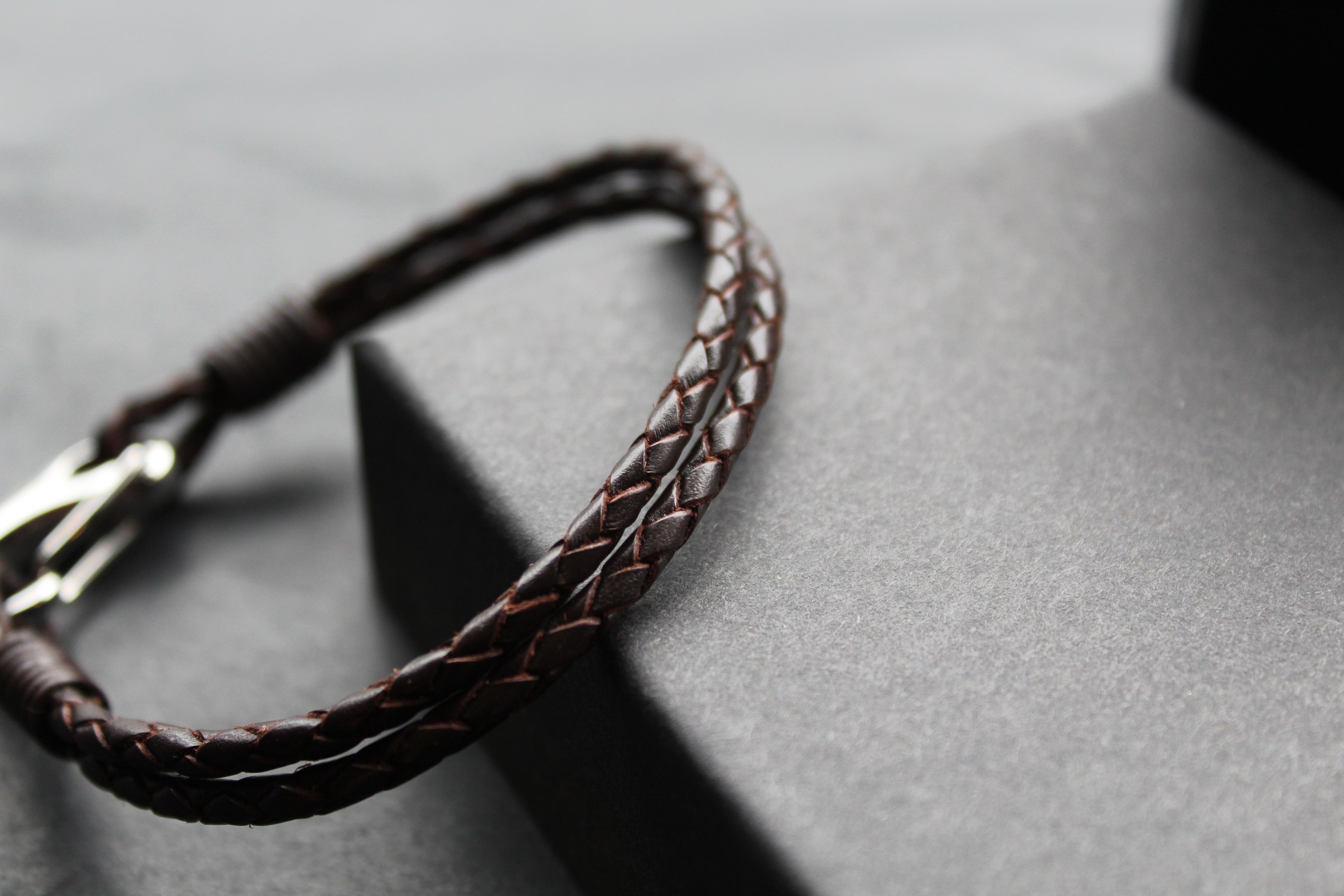 Dark Brown Double Leather Bracelet with Shrimp Clasp