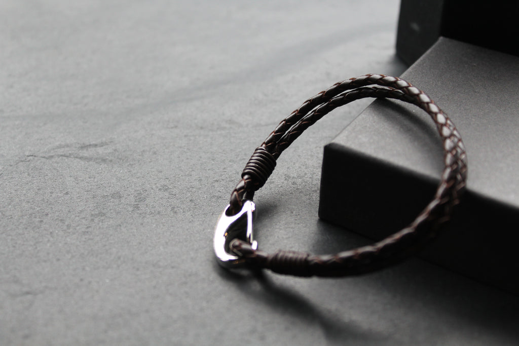 Dark Brown Double Leather Bracelet with Shrimp Clasp