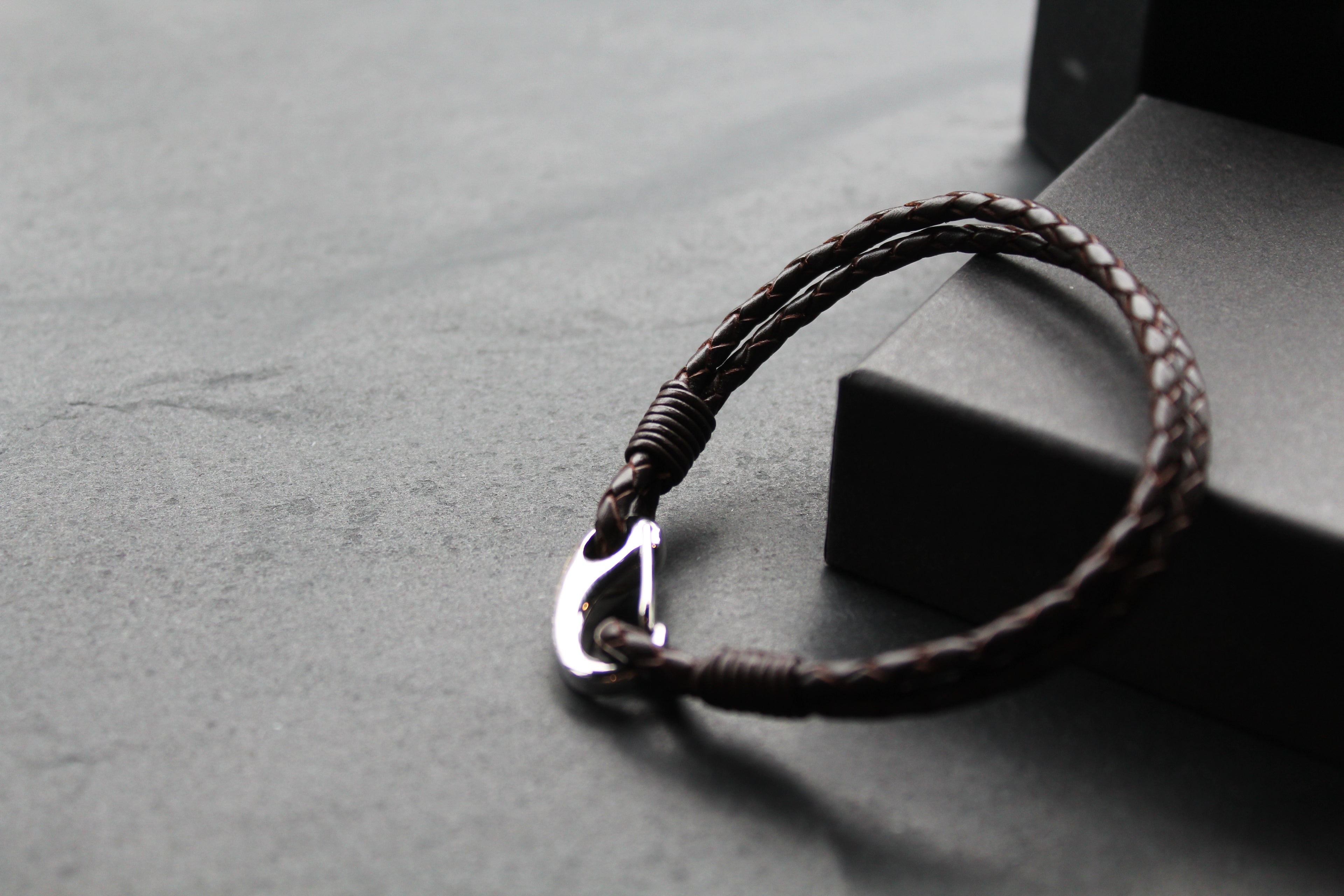 Dark Brown Double Leather Bracelet with Shrimp Clasp