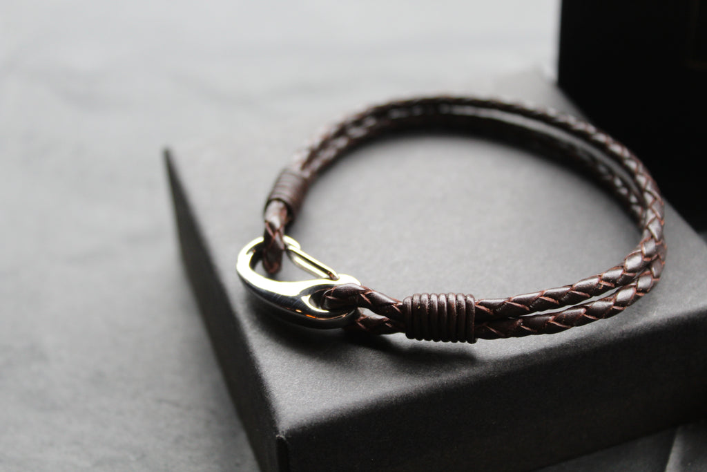 Dark Brown Double Leather Bracelet with Shrimp Clasp