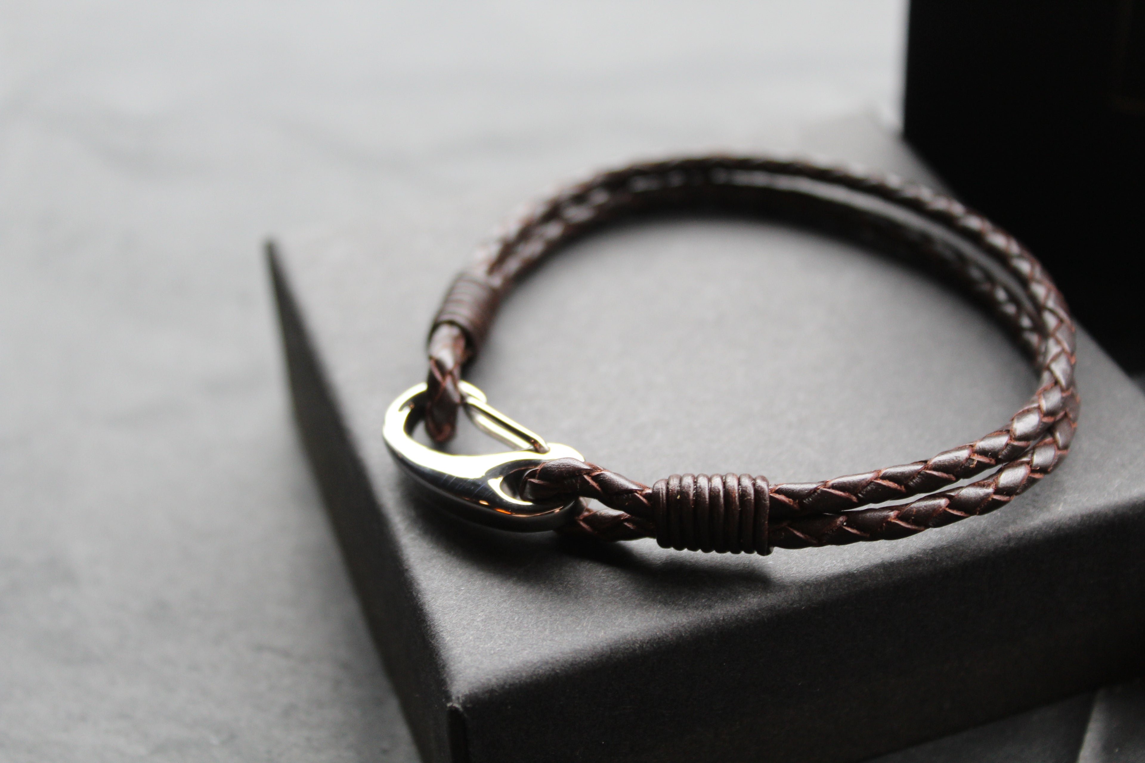 Dark Brown Double Leather Bracelet with Shrimp Clasp