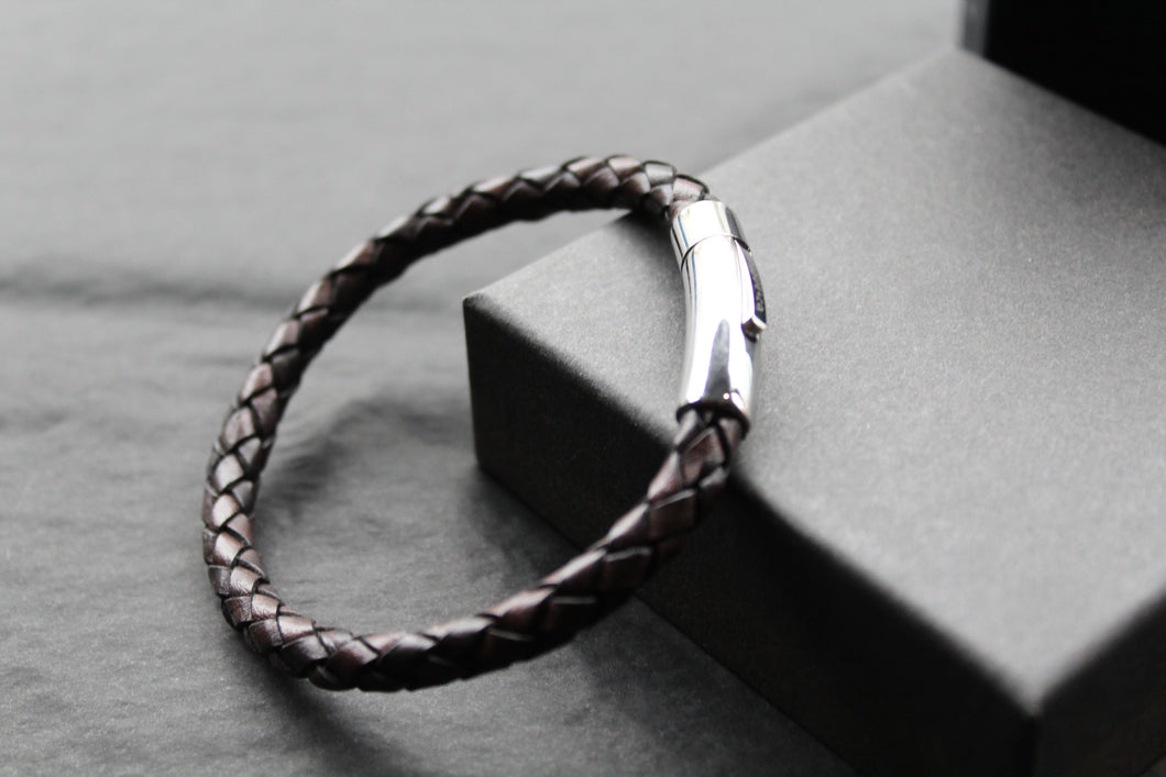 Dark Brown Leather Bracelet with Matte Polished Clasp