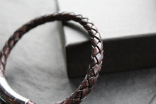Load image into Gallery viewer, Dark Brown Leather Bracelet with Matte Polished Clasp

