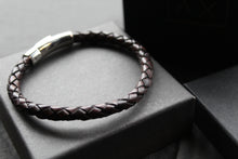 Load image into Gallery viewer, Dark Brown Leather Bracelet with Matte Polished Clasp
