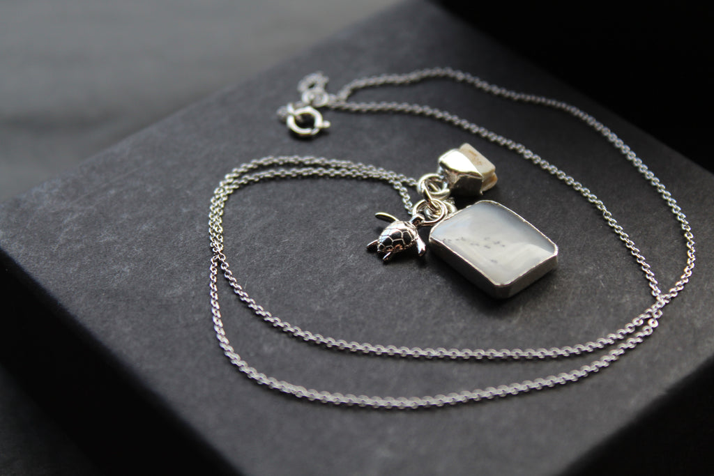 Dendritic Agate, White Howlite & Charm Necklace