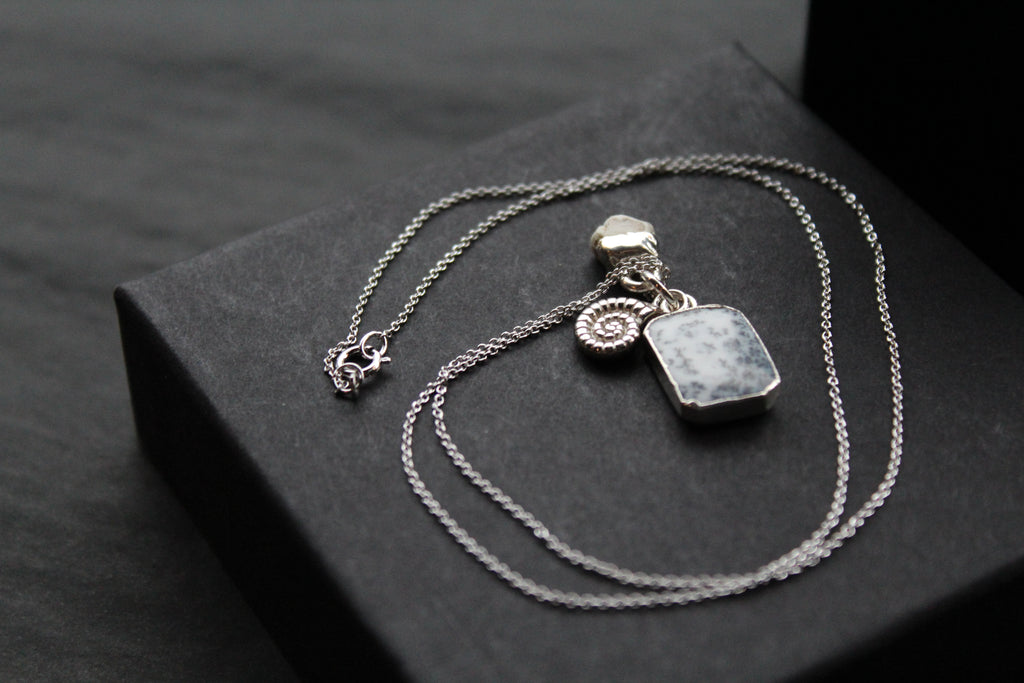 Dendritic Agate, White Howlite & Charm Necklace