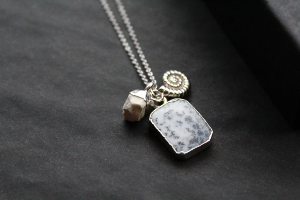 Dendritic Agate, White Howlite & Charm Necklace
