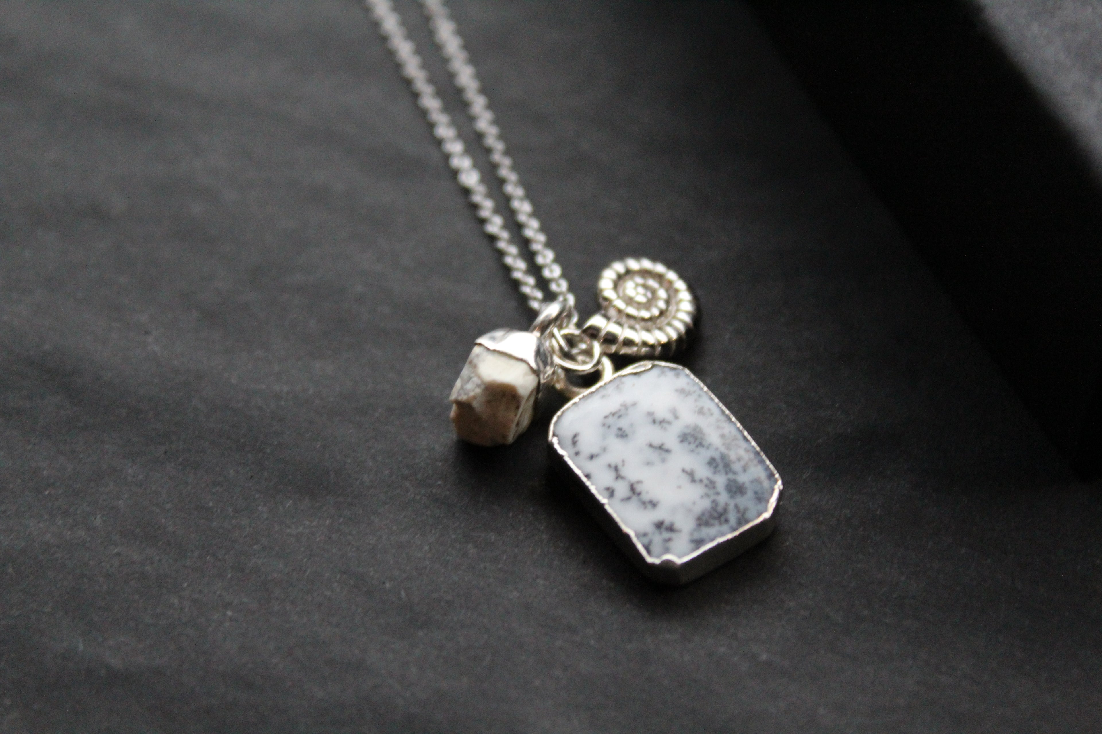 Dendritic Agate, White Howlite & Charm Necklace