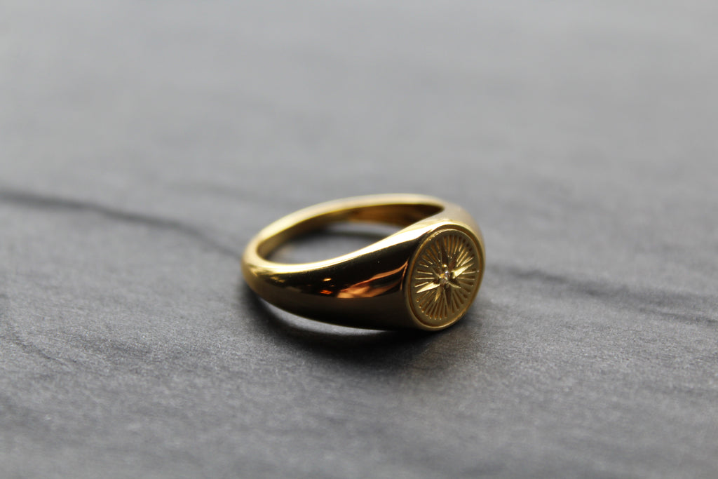 Diamond Cut Signet Ring with Cubic Zirconia