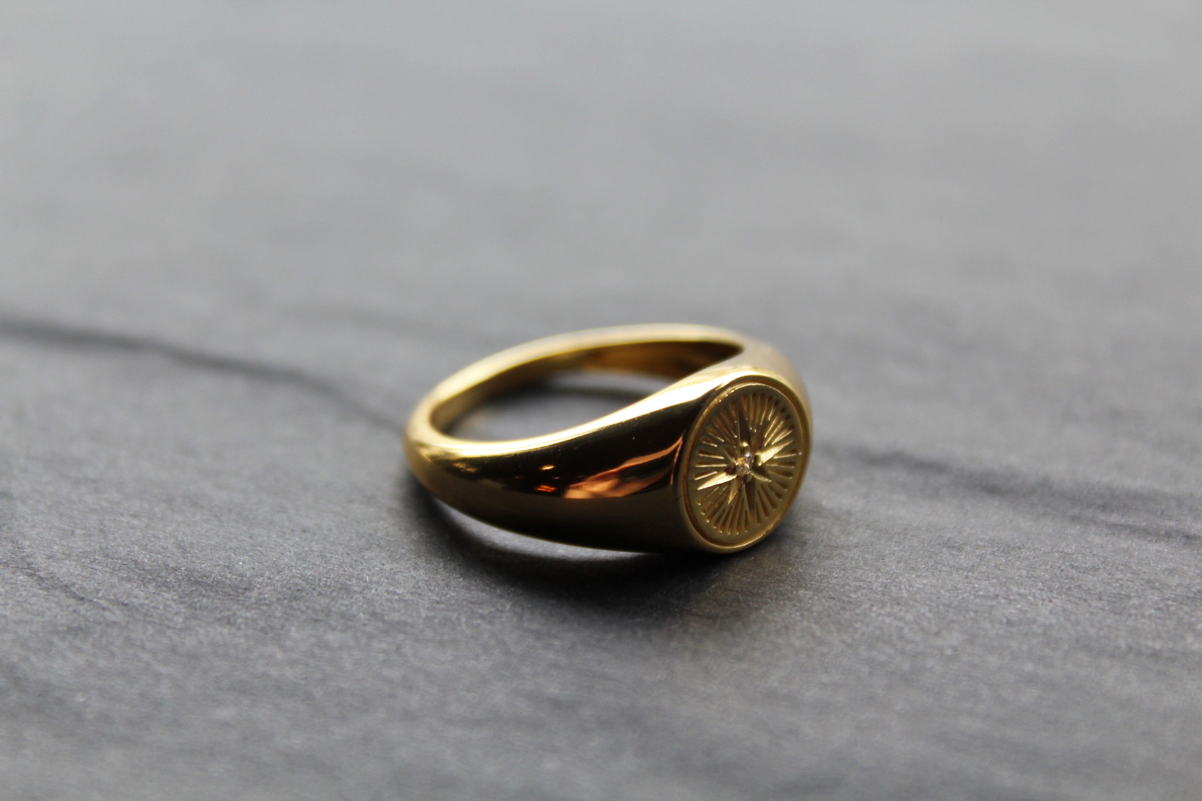 Diamond Cut Signet Ring with Cubic Zirconia