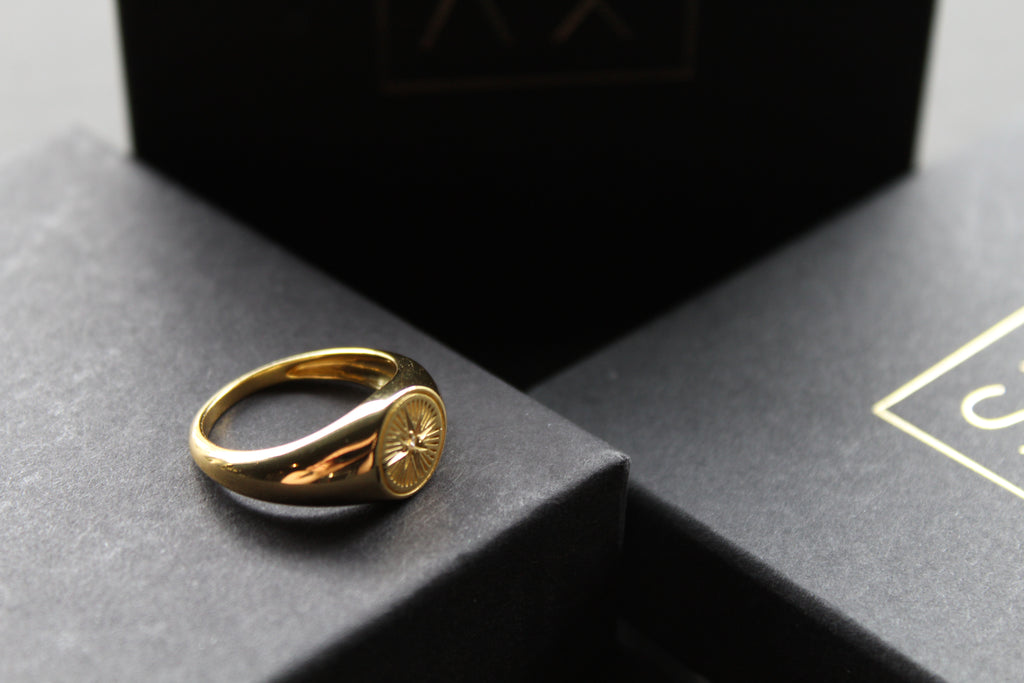 Diamond Cut Signet Ring with Cubic Zirconia