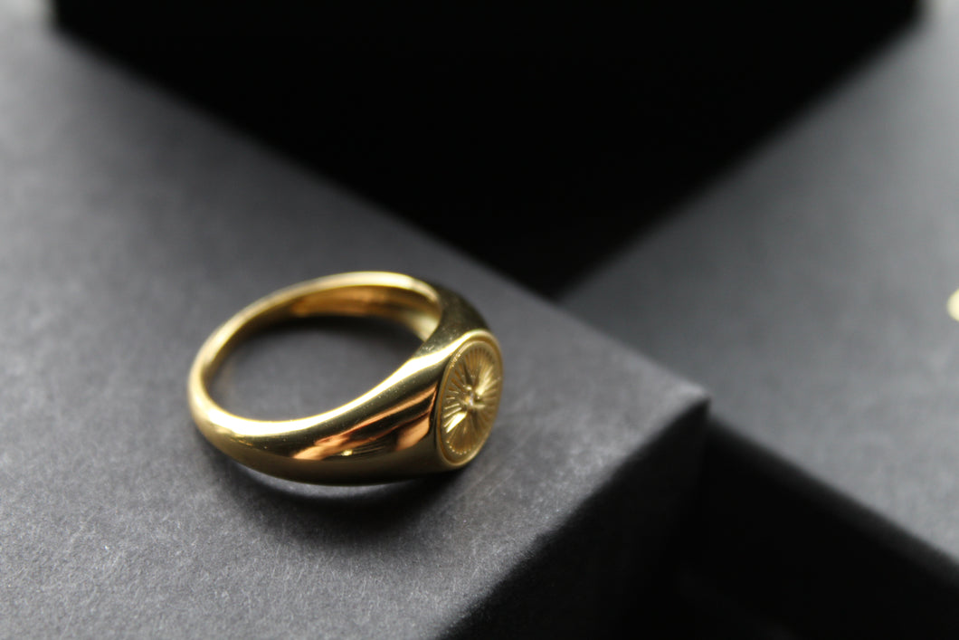 Diamond Cut Signet Ring with Cubic Zirconia