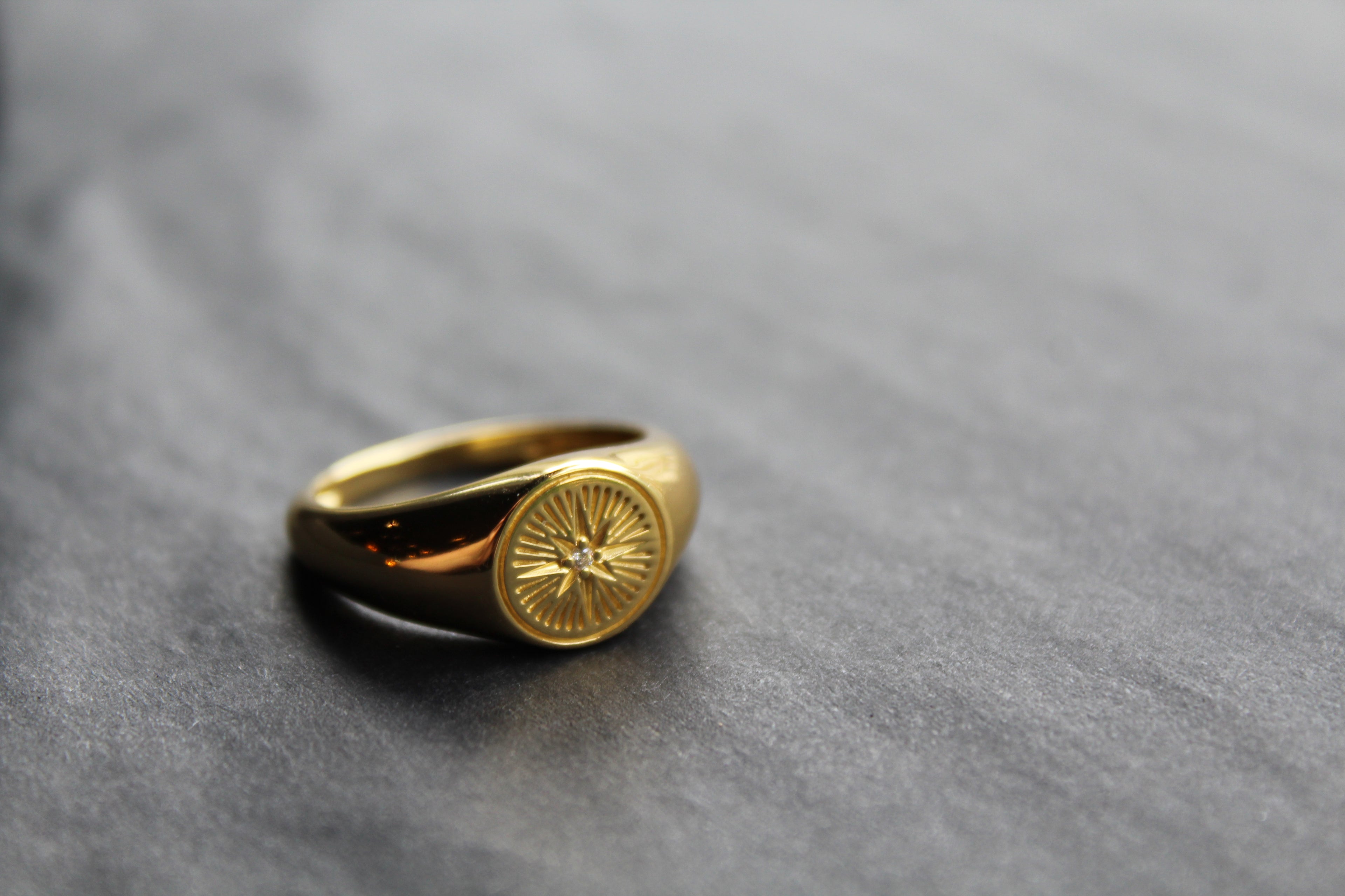 Diamond Cut Signet Ring with Cubic Zirconia