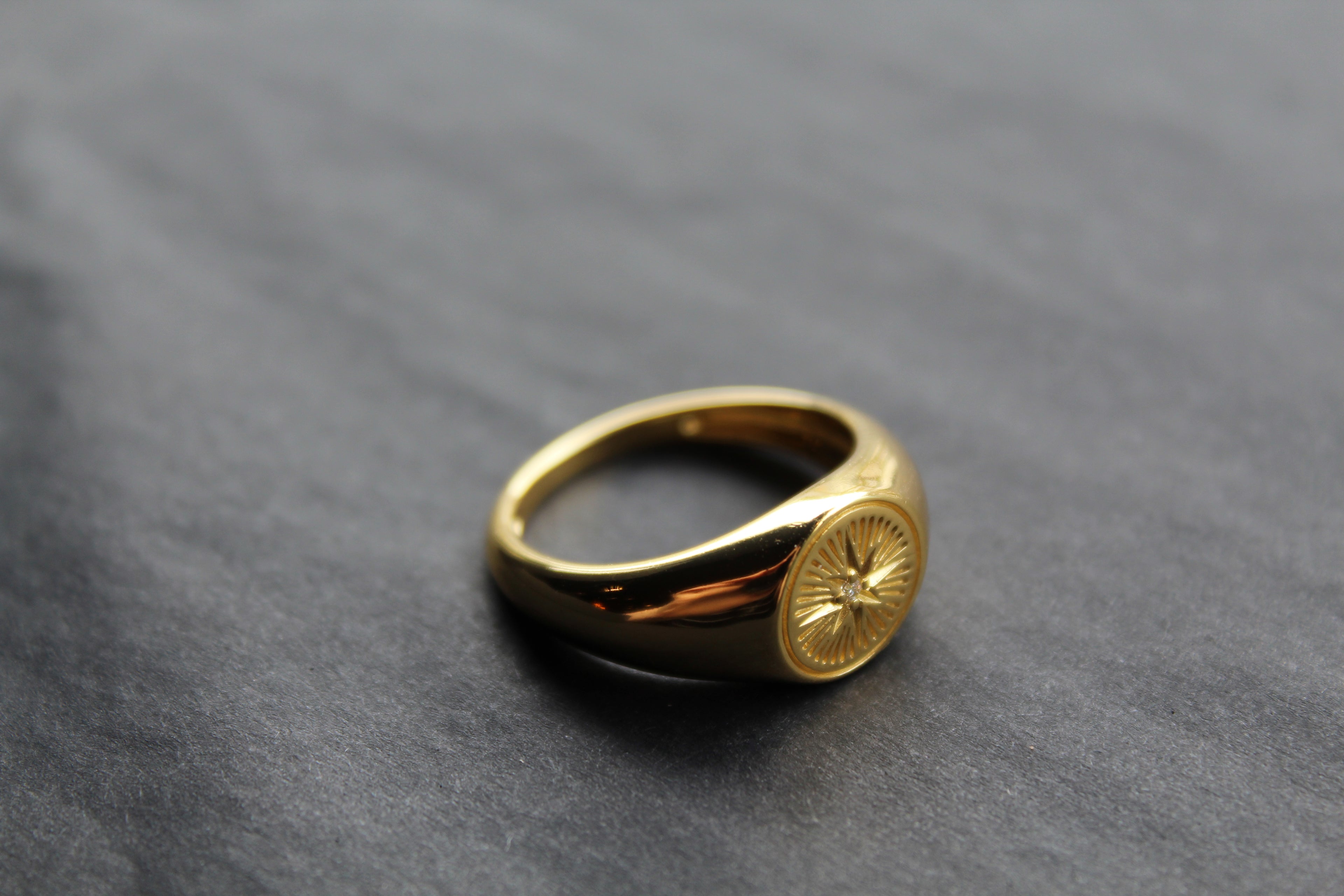 Diamond Cut Signet Ring with Cubic Zirconia