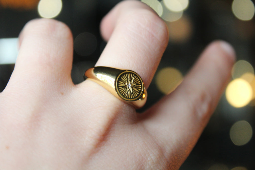 Diamond Cut Signet Ring with Cubic Zirconia