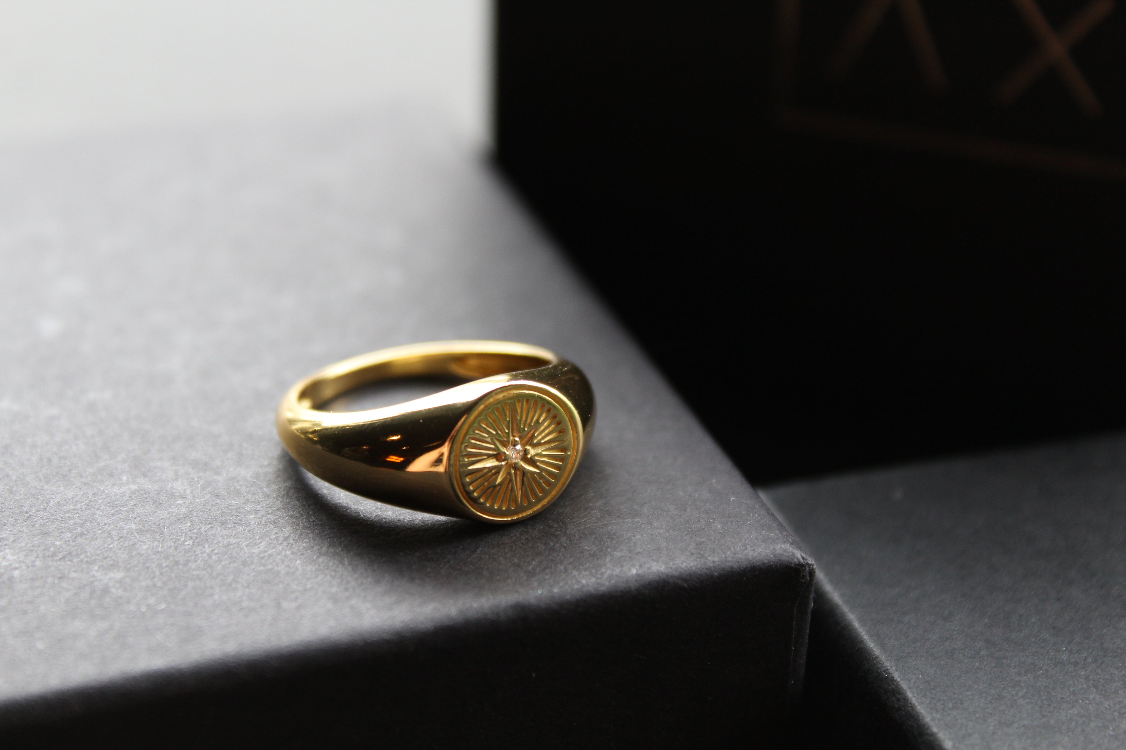 Diamond Cut Signet Ring with Cubic Zirconia