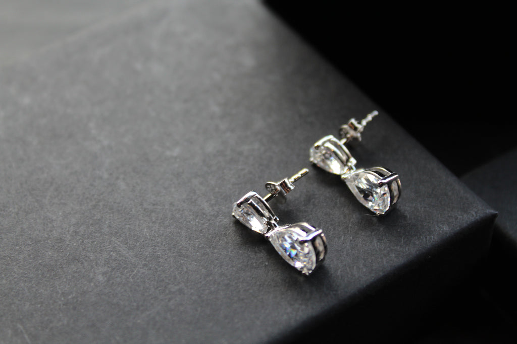 Double CZ Silver Teardop Earrings