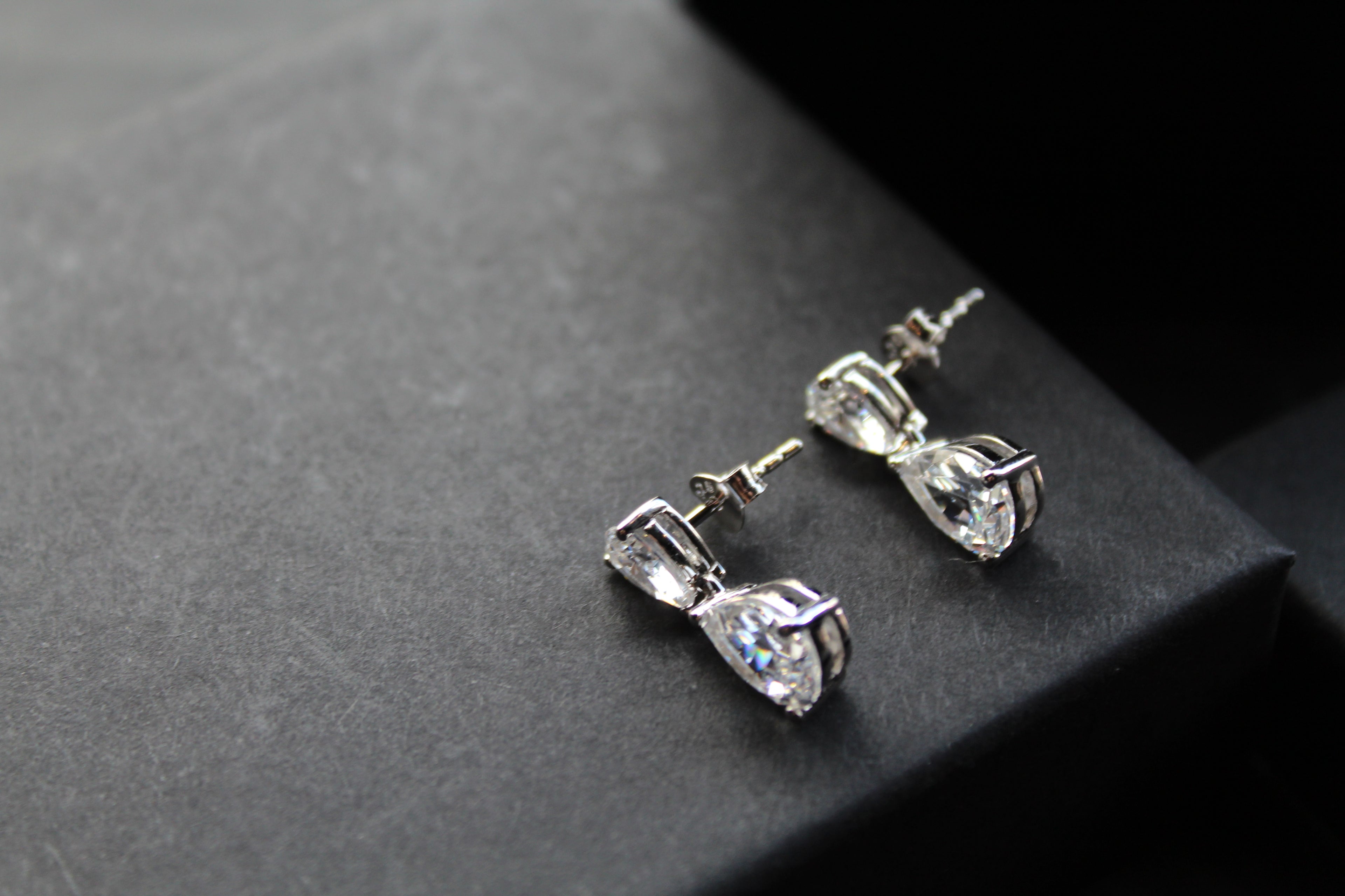 Double CZ Silver Teardop Earrings