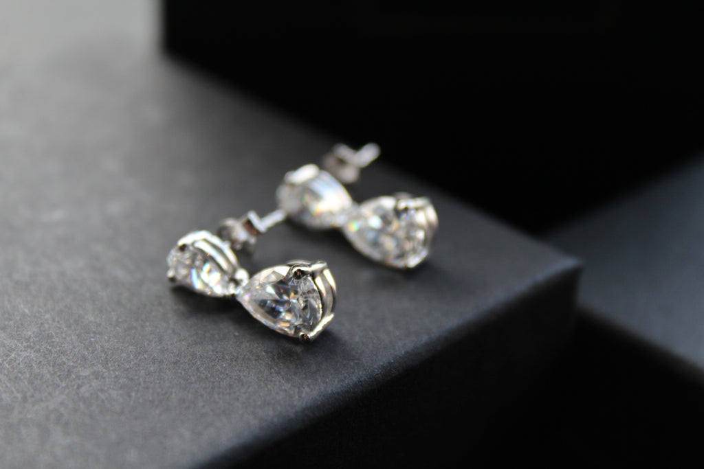 Double CZ Silver Teardop Earrings