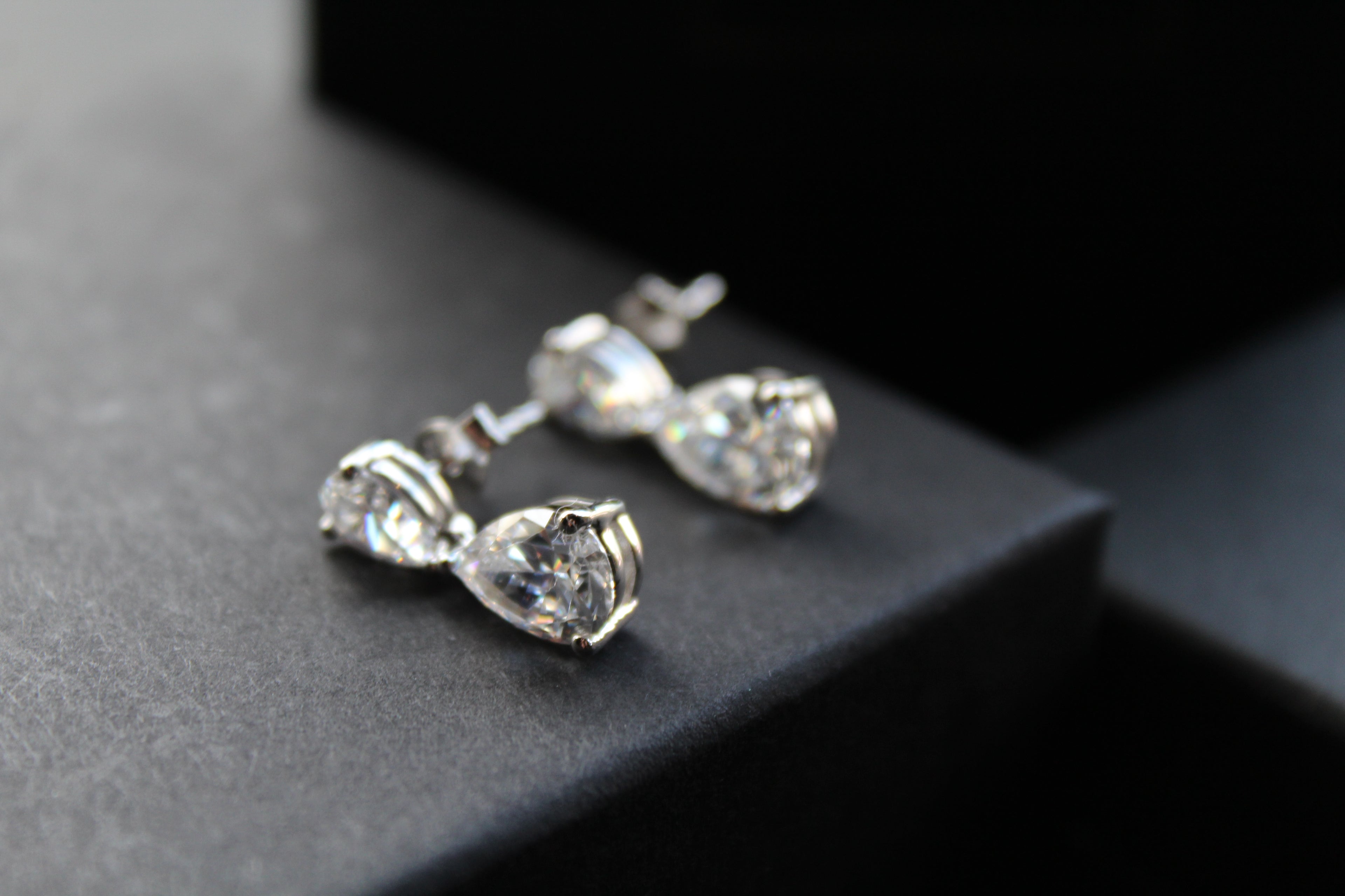 Double CZ Silver Teardop Earrings