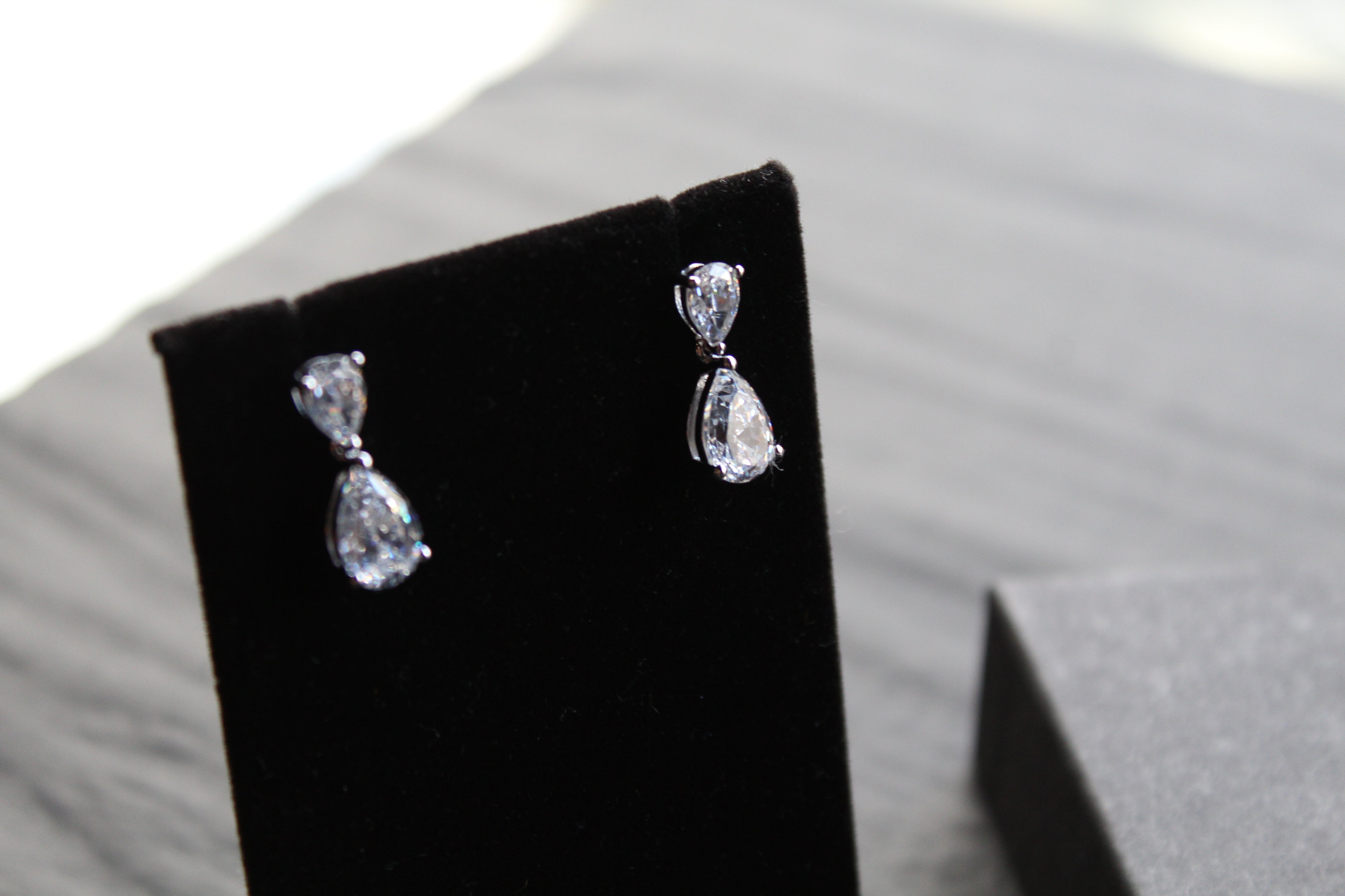 Double CZ Silver Teardop Earrings
