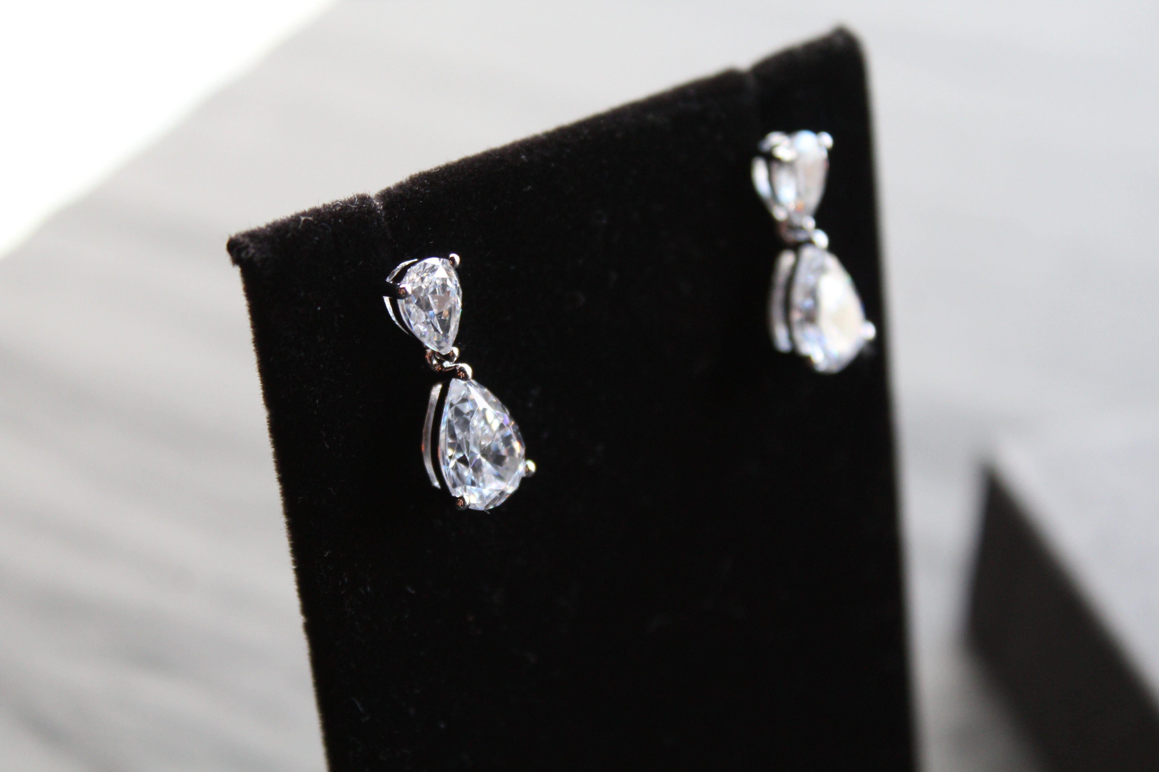 Double CZ Silver Teardop Earrings