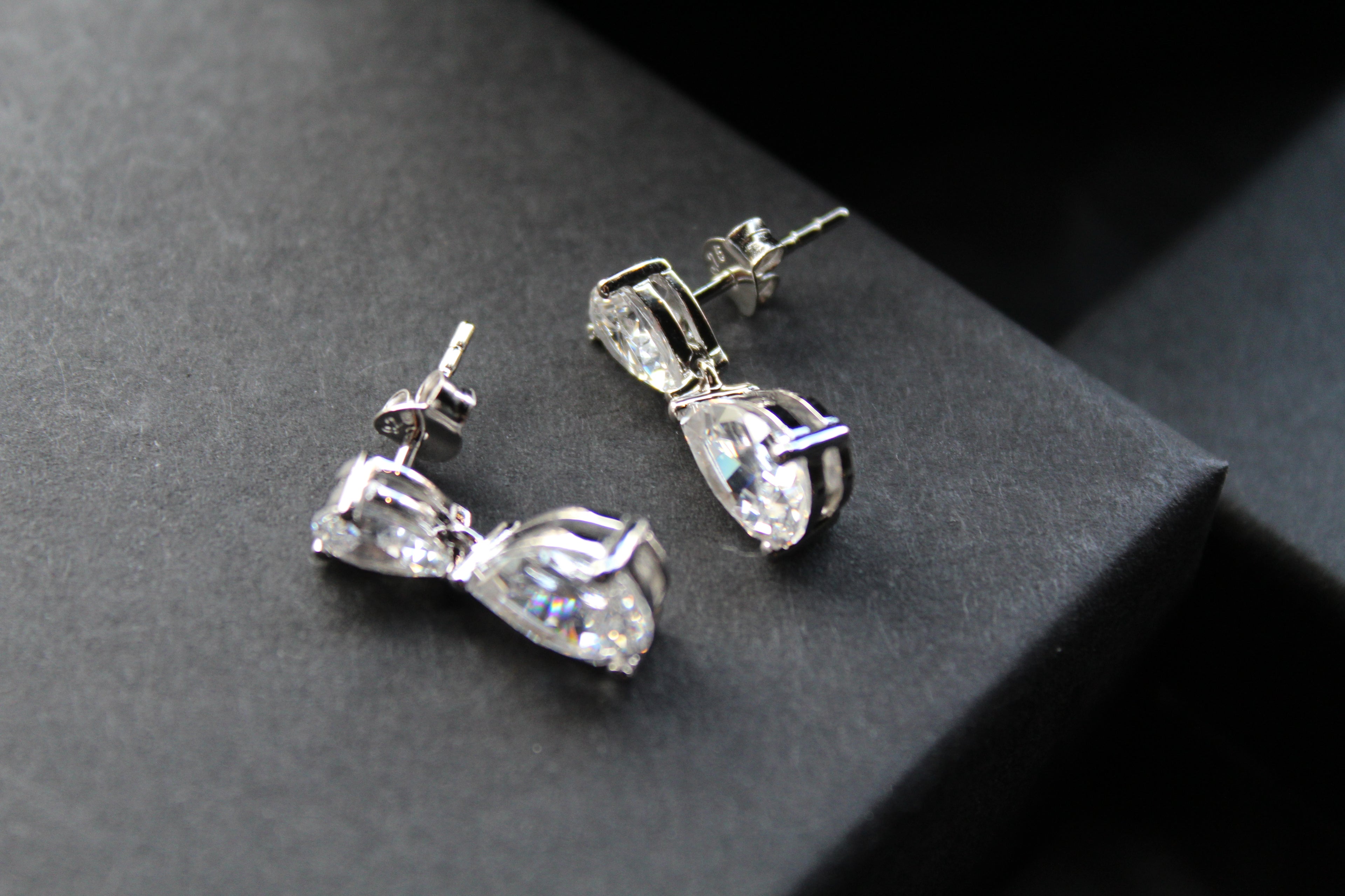 Double CZ Silver Teardop Earrings