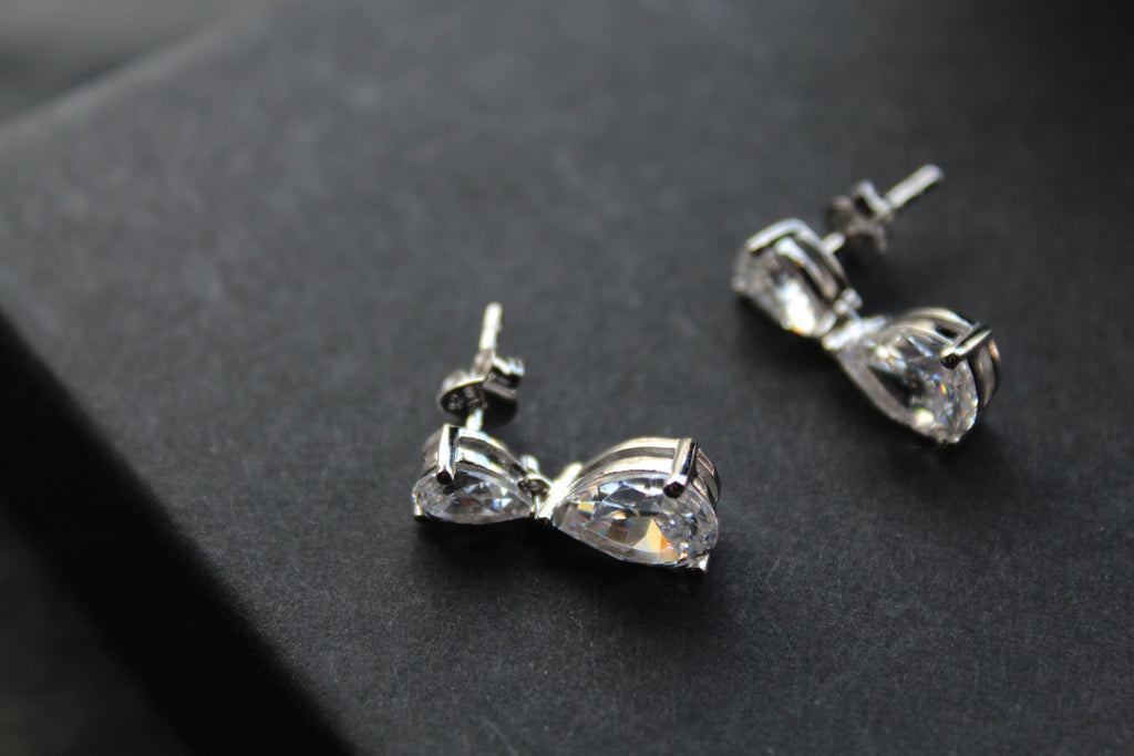 Double CZ Silver Teardop Earrings