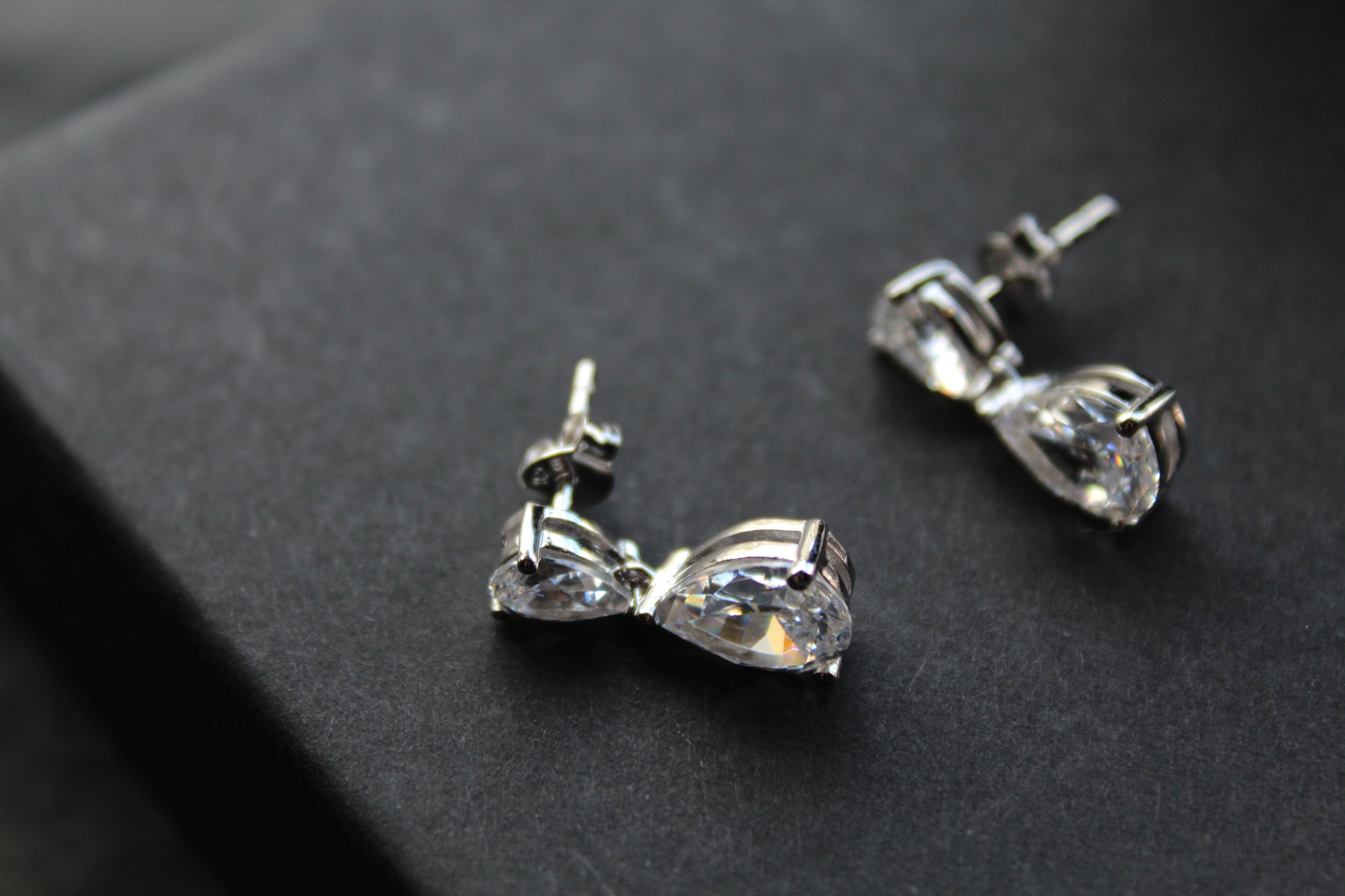 Double CZ Silver Teardop Earrings