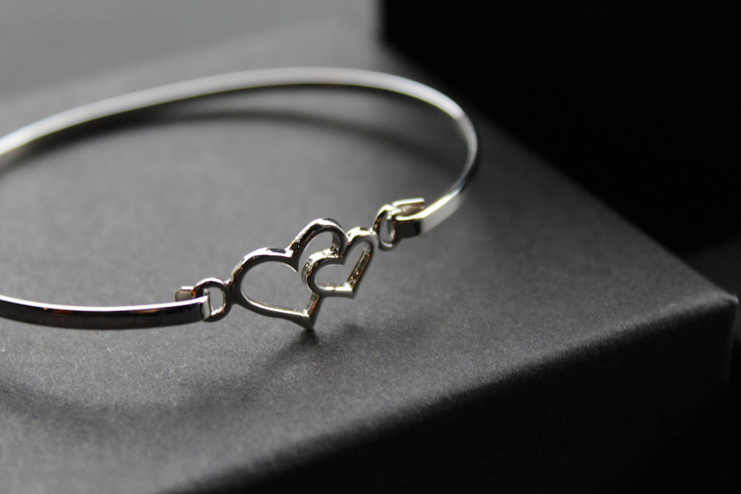 Double Hearts Silver Bangle