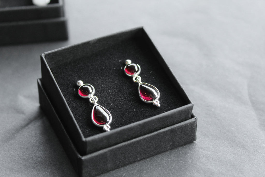 Double Semi-Precious Stone Silver Earrings