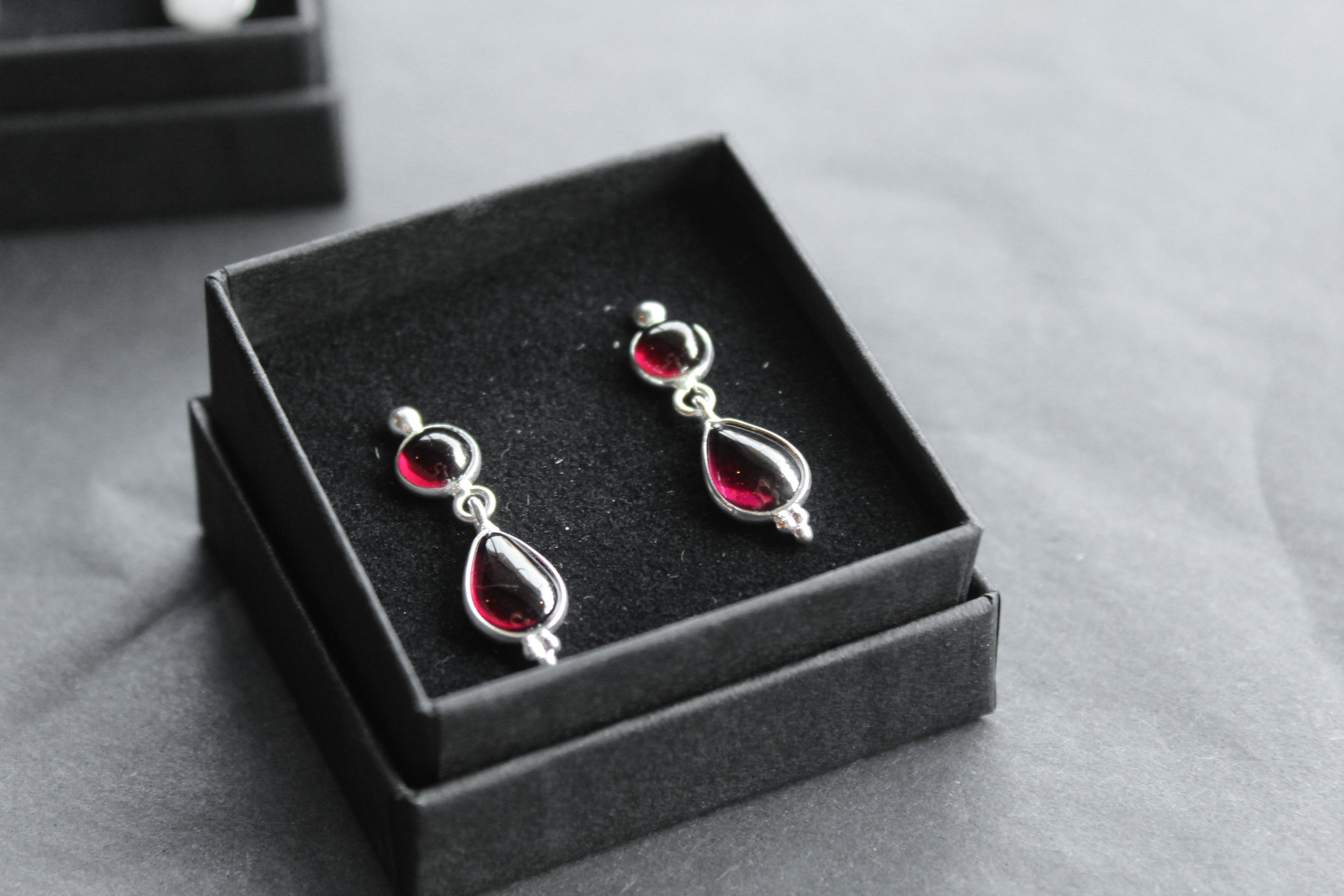 Double Semi-Precious Stone Silver Earrings