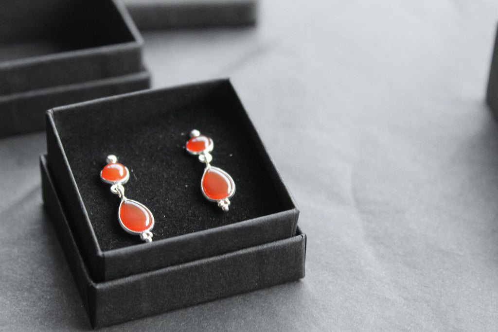 Double Semi-Precious Stone Silver Earrings