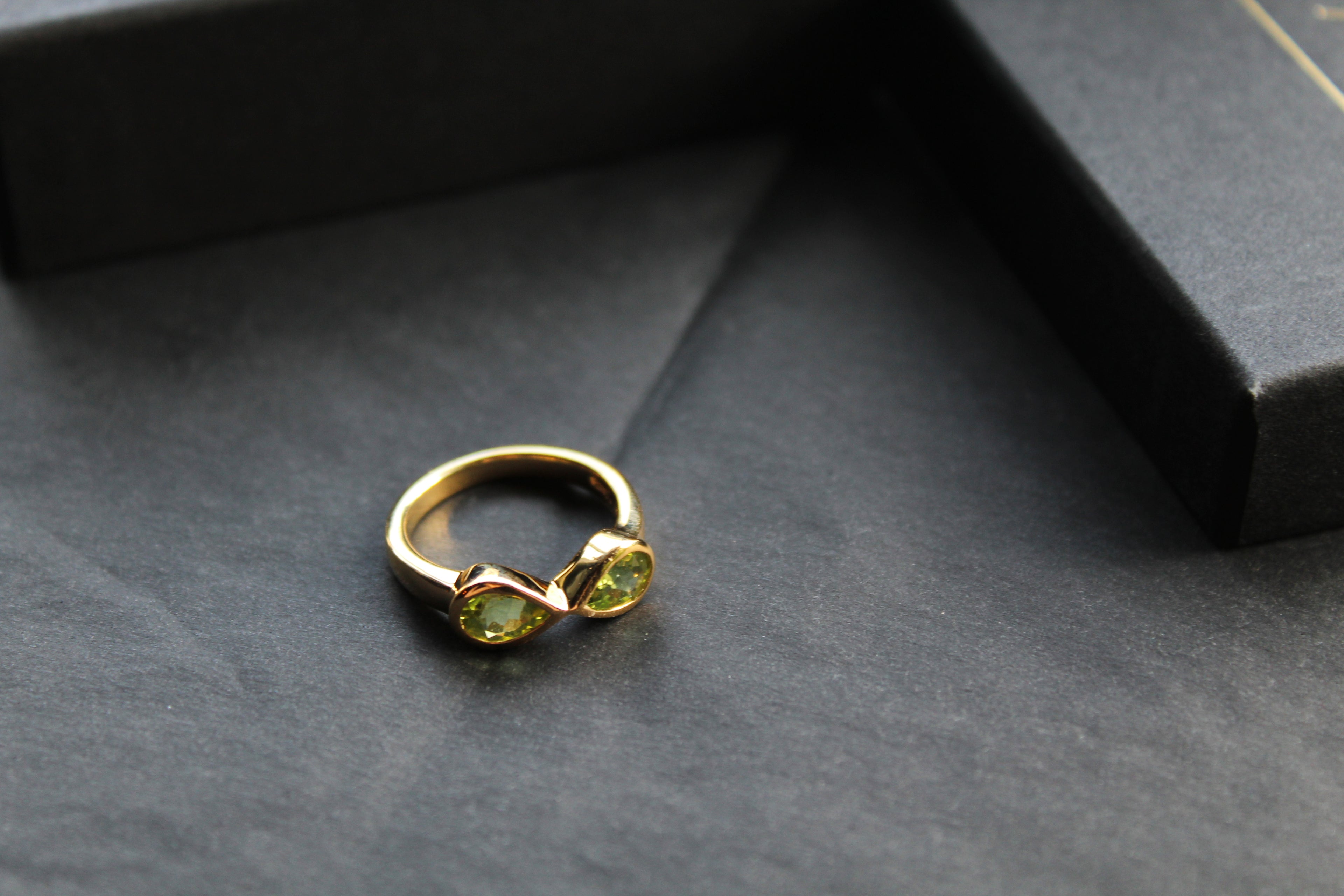 Double Teardrop Peridot Ring Sterling Silver with Gold Plate