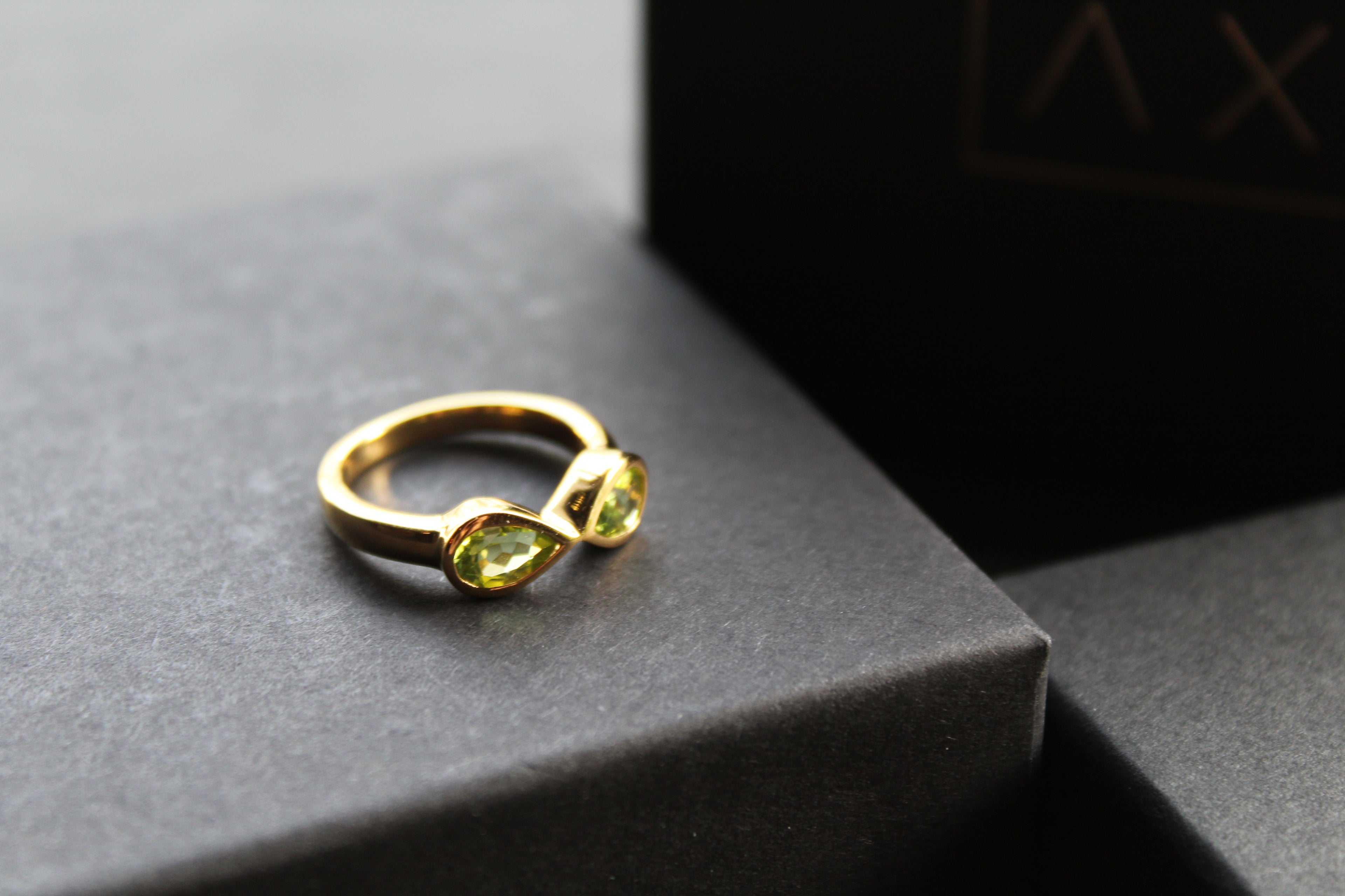 Double Teardrop Peridot Ring Sterling Silver with Gold Plate