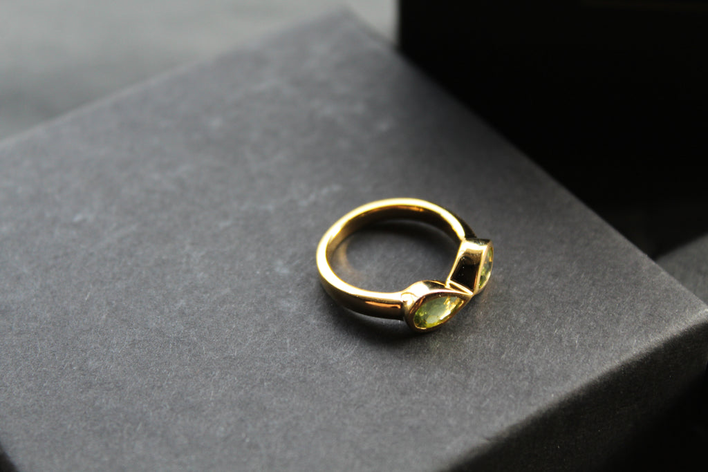 Double Teardrop Peridot Ring Sterling Silver with Gold Plate