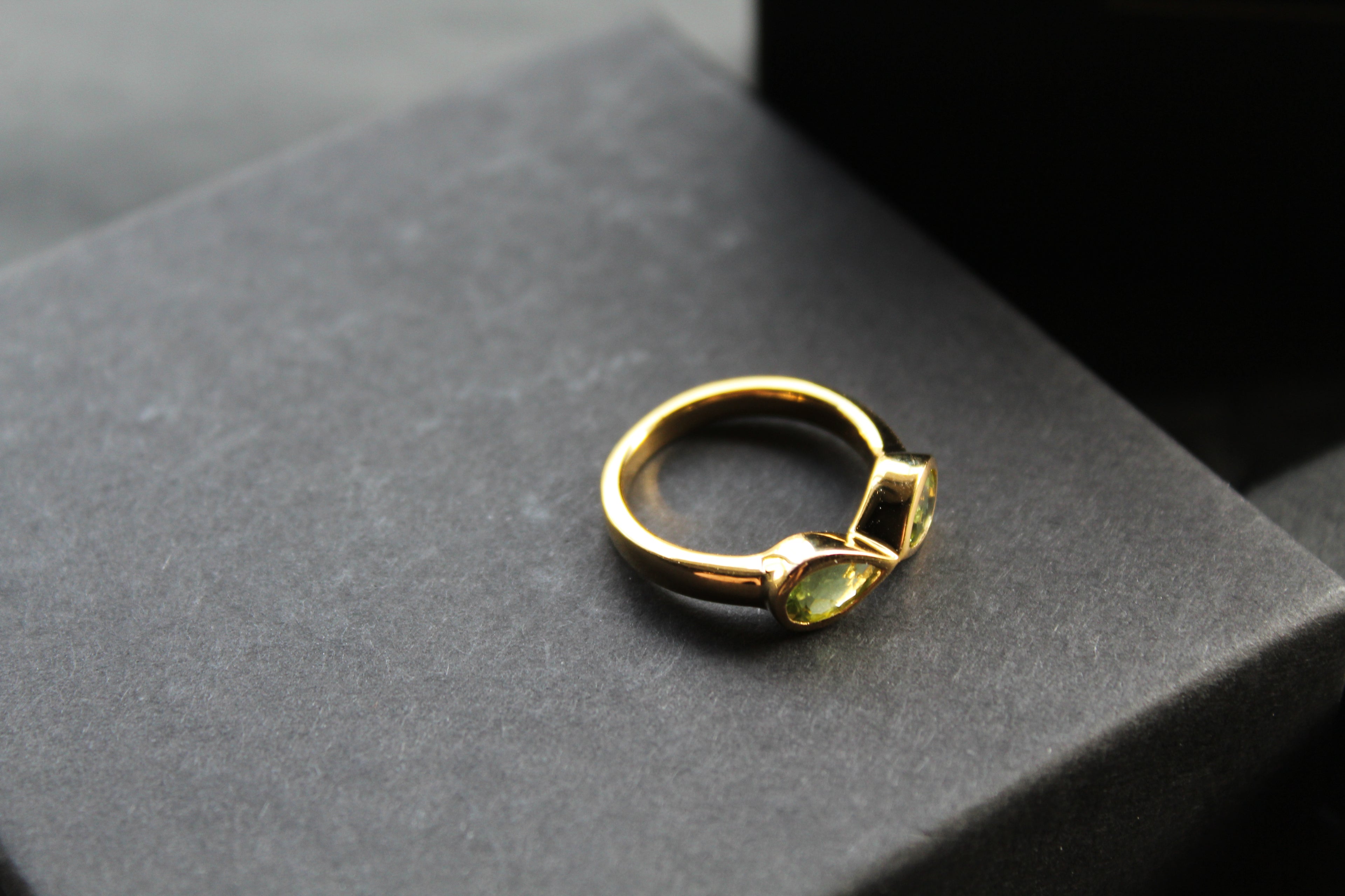 Double Teardrop Peridot Ring Sterling Silver with Gold Plate