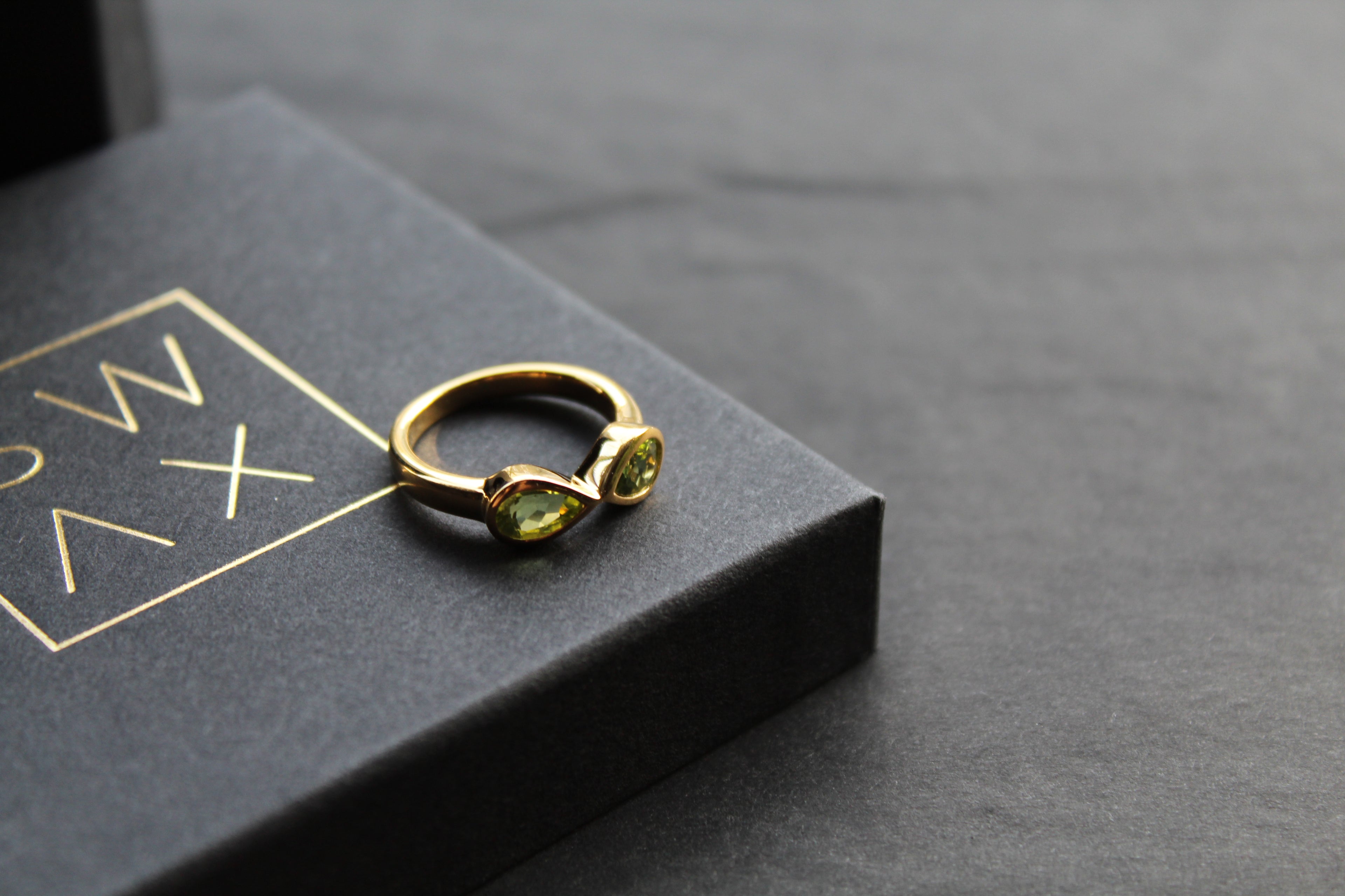 Double Teardrop Peridot Ring Sterling Silver with Gold Plate