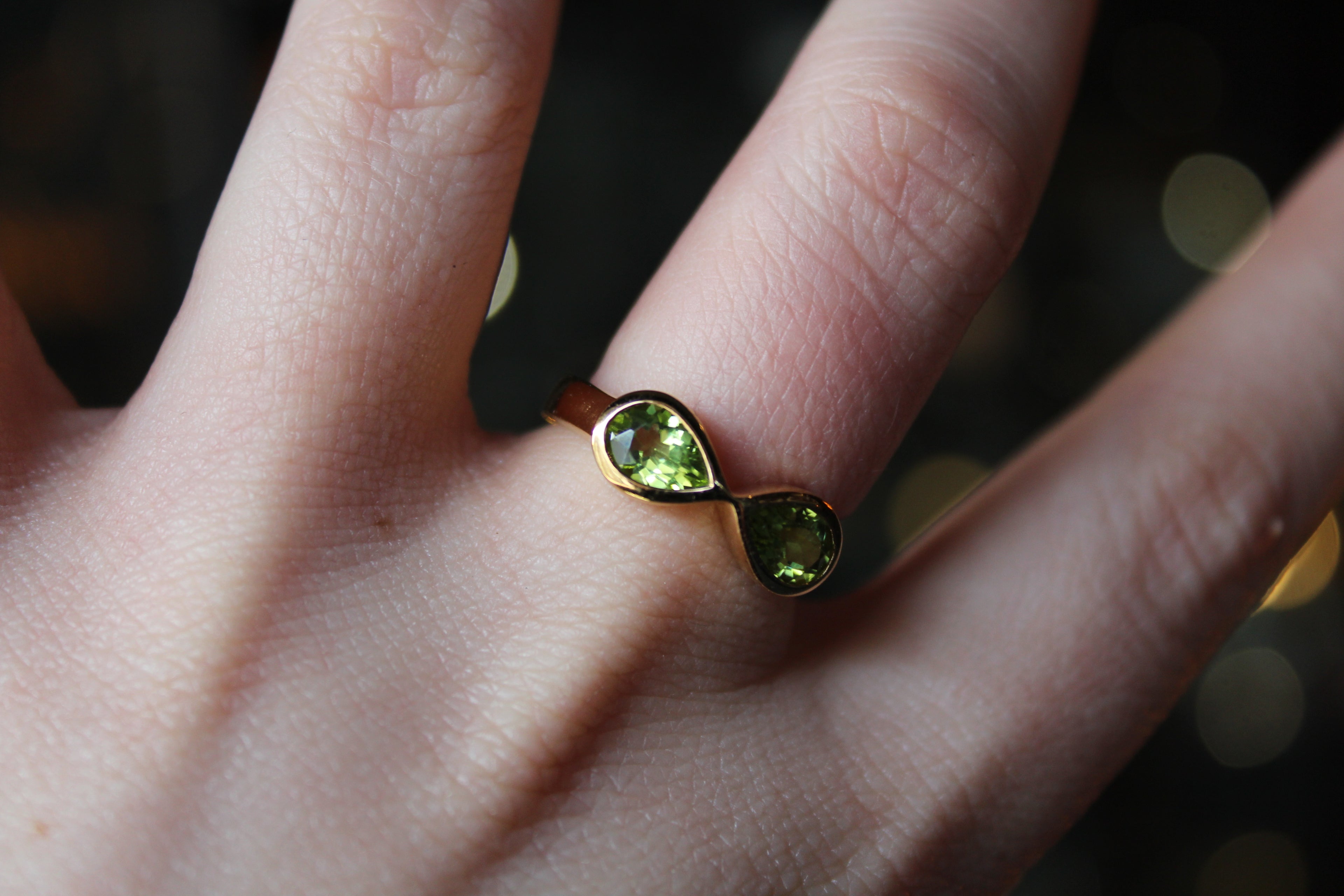 Double Teardrop Peridot Ring Sterling Silver with Gold Plate
