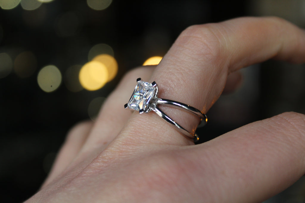 Emerald Cut CZ Double Band Ring