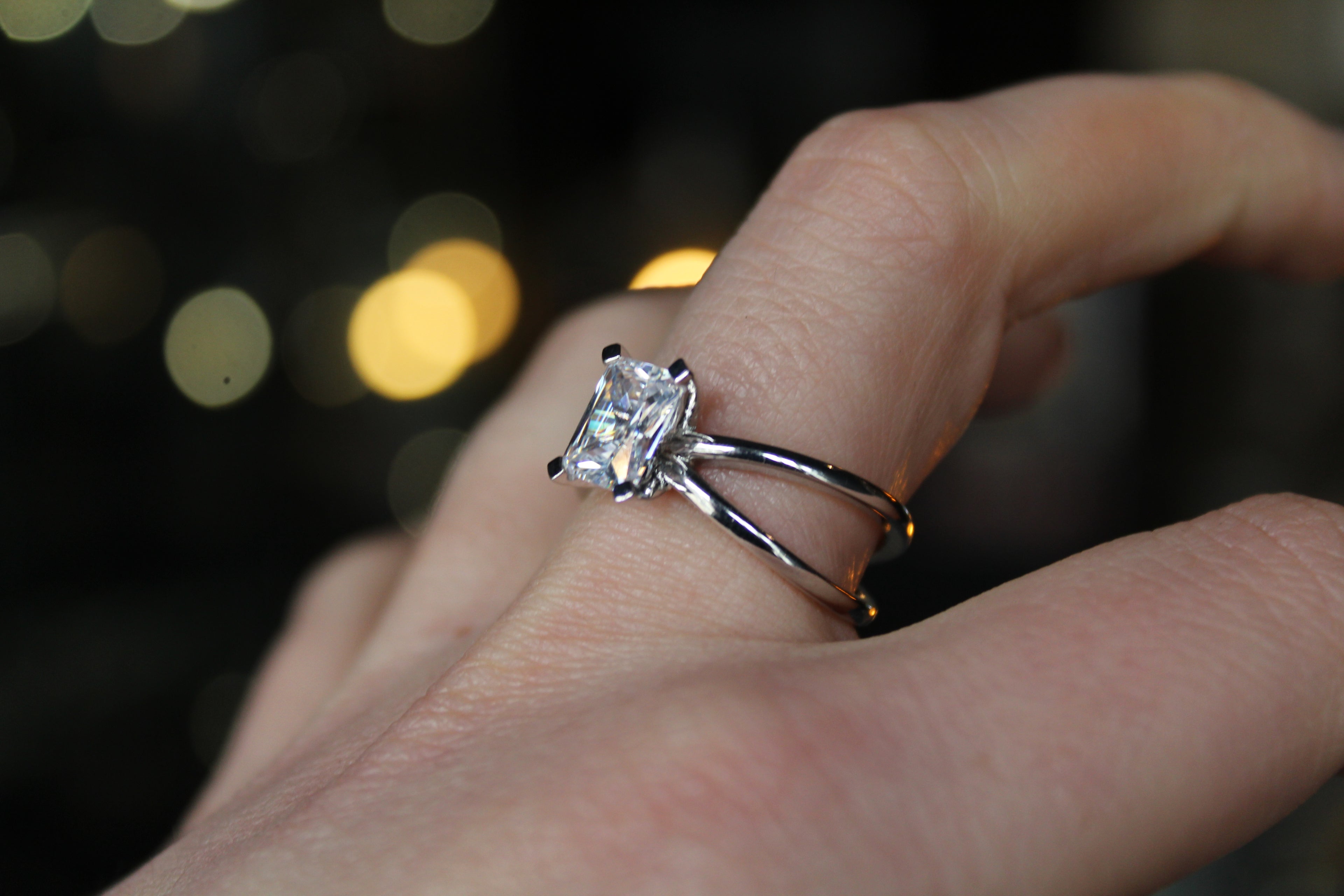 Emerald Cut CZ Double Band Ring