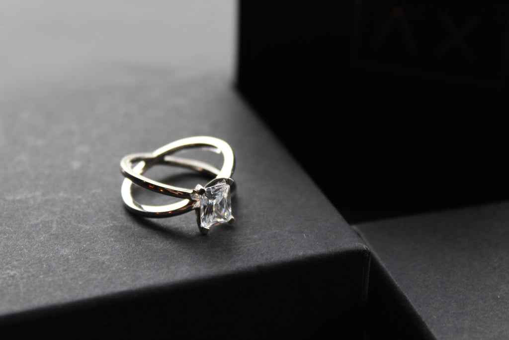 Emerald Cut CZ Double Band Ring