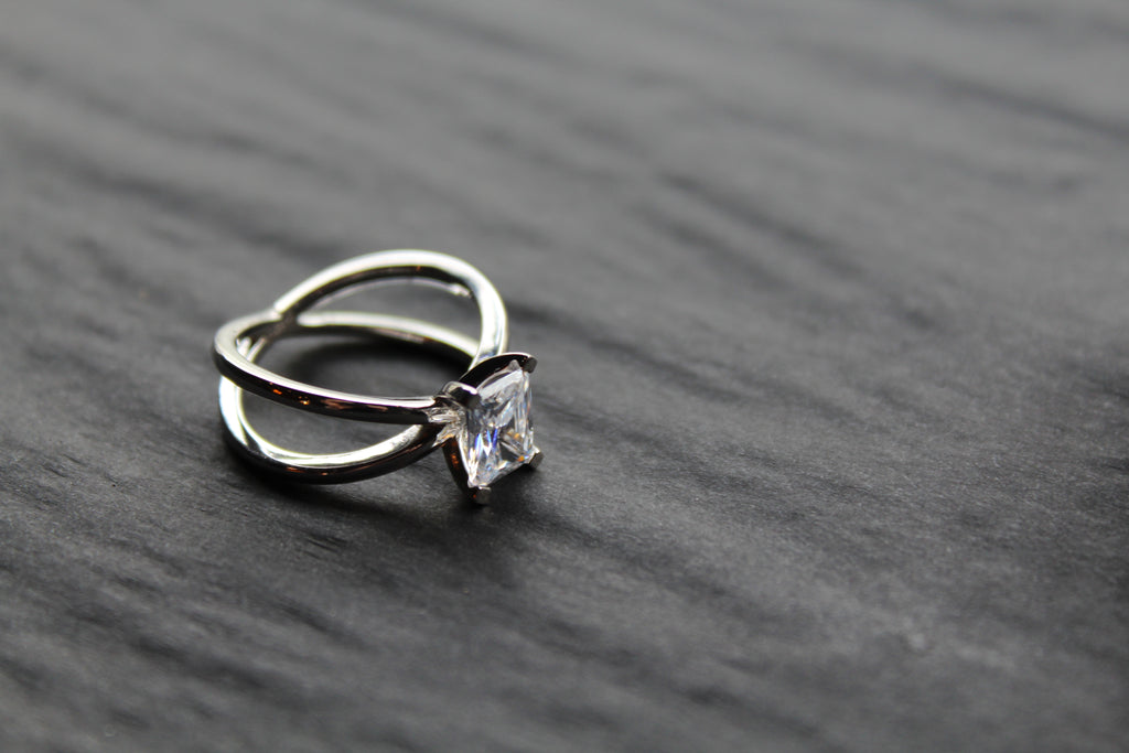 Emerald Cut CZ Double Band Ring