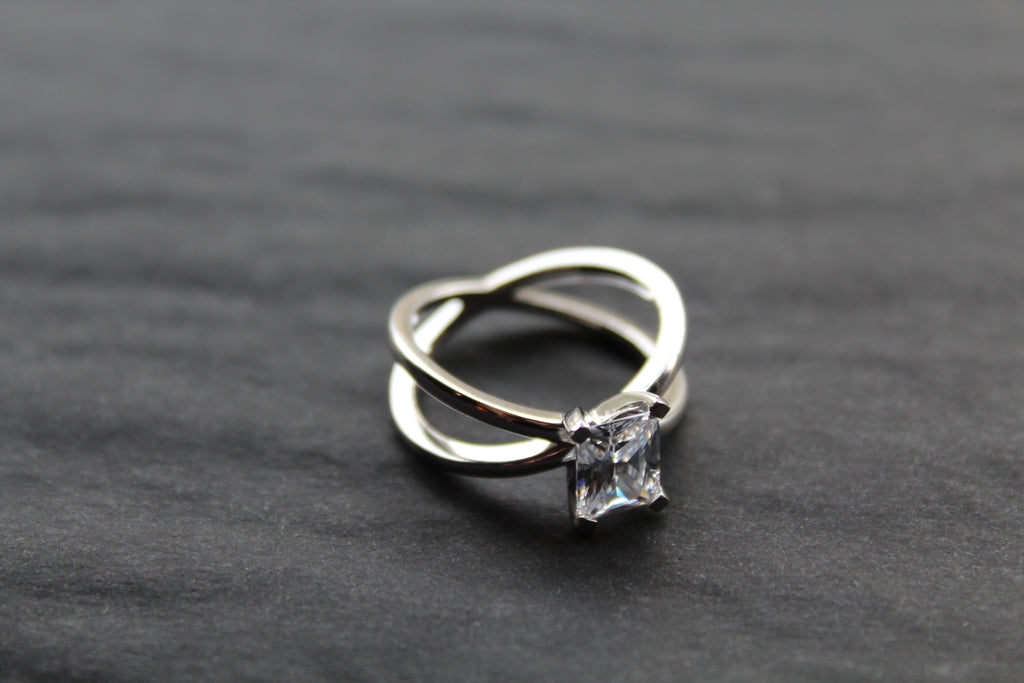 Emerald Cut CZ Double Band Ring