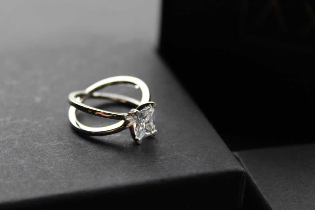 Emerald Cut CZ Double Band Ring