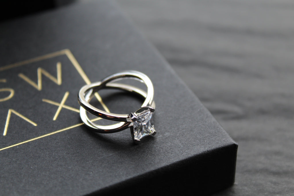 Emerald Cut CZ Double Band Ring