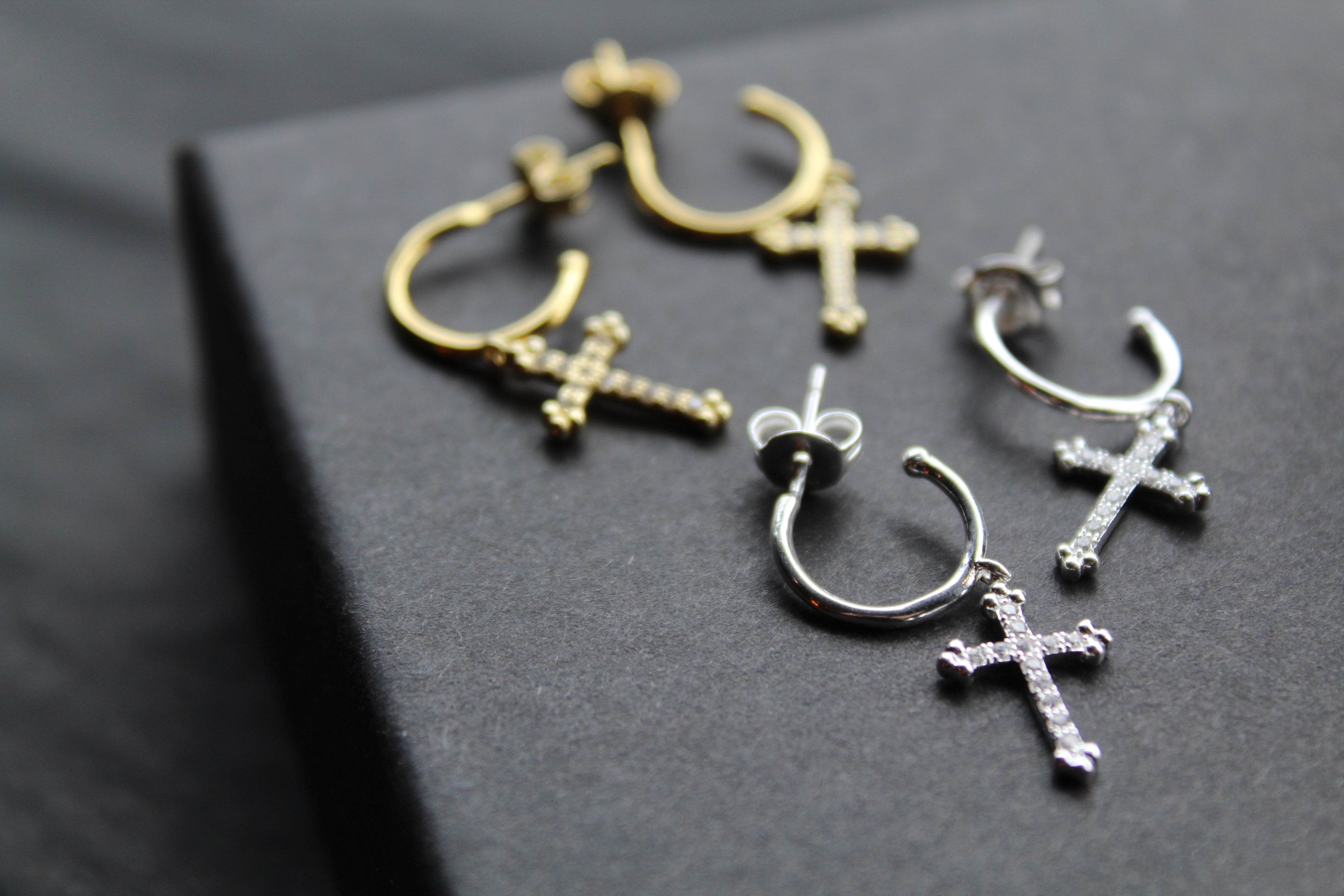 Fancy CZ Cross Charms on Stud Hoops